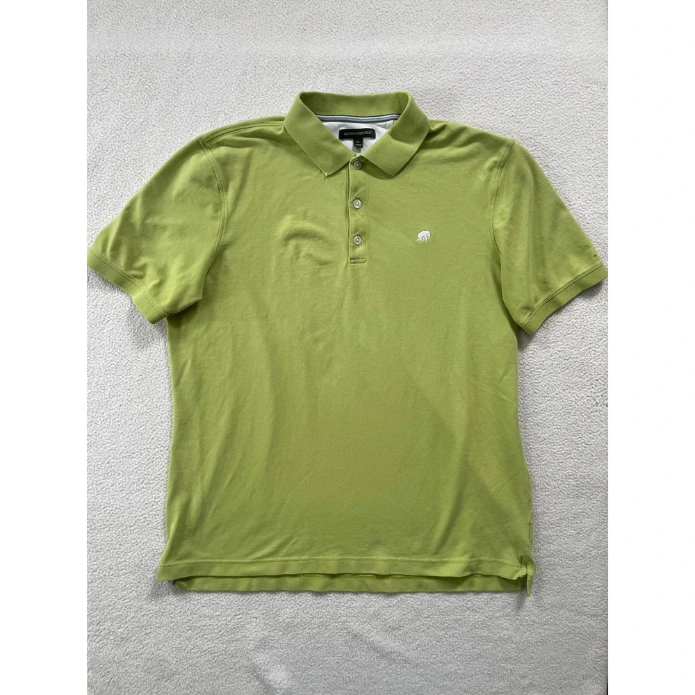 Banana Republic Mens Extra Large Polo Shirt Lime Green Elephant‎ Logo Pique XL